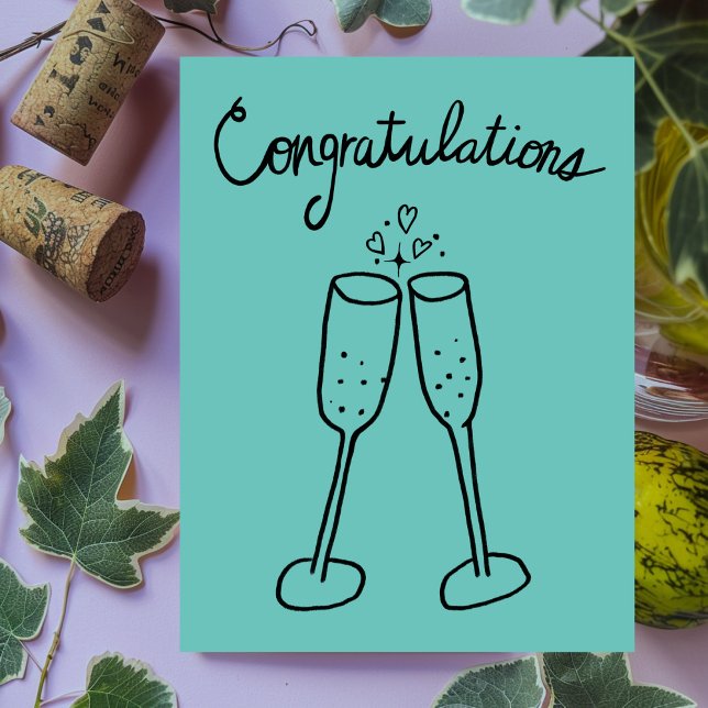 Grattis Champagne Skål Skiss Klotterteckning Vykort (Congratulations Champagne Cheers Sketch Doodle Custom Wedding Engagement Cute Postcard
)
