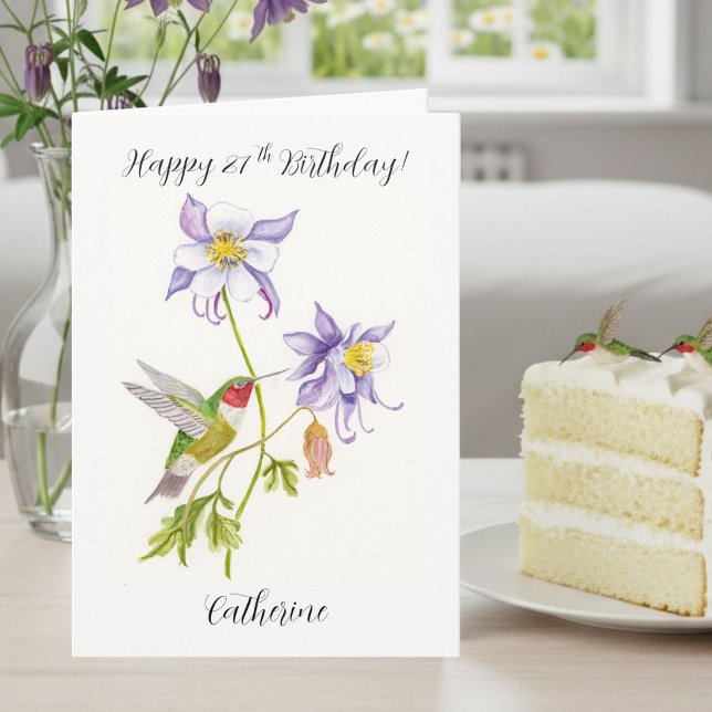 Grattis Columbine med Hummingbird på 27-årsdagen Kort (Skapare uppladdad)