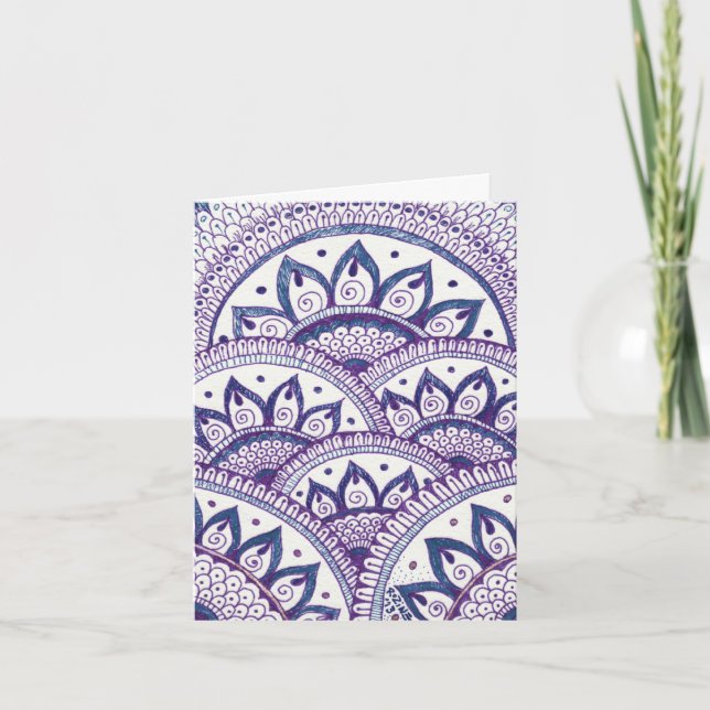 Grattis Denim Blues Damask Indiskt Mandala Kort (Framsida)