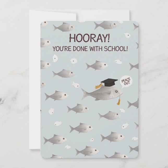 Grattis Du Är Färdig Med Skolan Rolig Fisk Examens Julkort (Framsida)