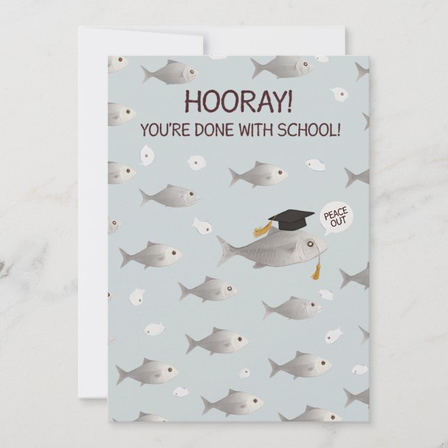 Grattis Du Är Färdig Med Skolan Rolig Fisk Examens Julkort (Framsida)