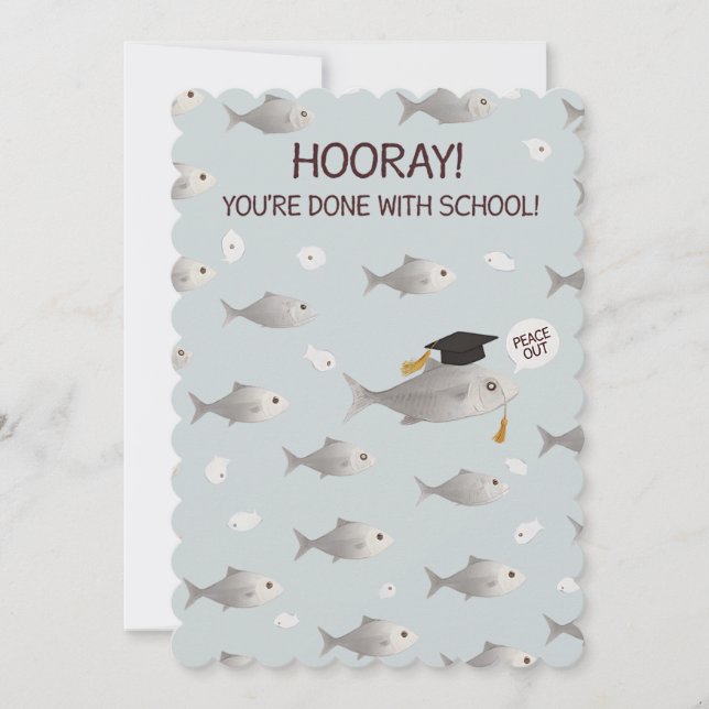 Grattis, du är klar med skolan, rolig fisk examen julkort (Framsida)