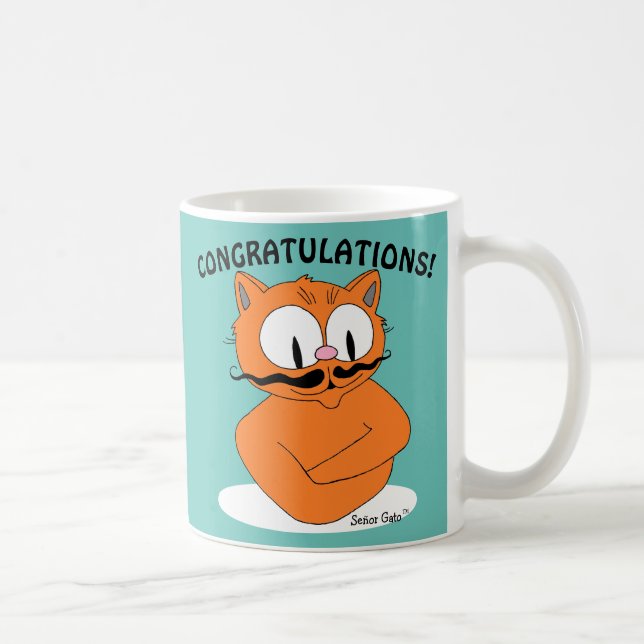 GRATTIS! DU ÄR MANNEN! Tecknad katt Kaffemugg (Höger)