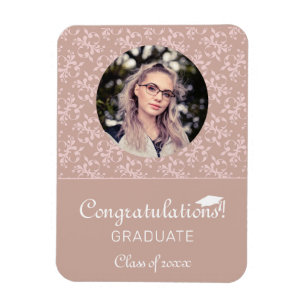 Grattis Dusty Pink Rococo Examen Foto Magnet
