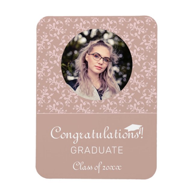 Grattis Dusty Pink Rococo Examen Foto Magnet (Vertikal)