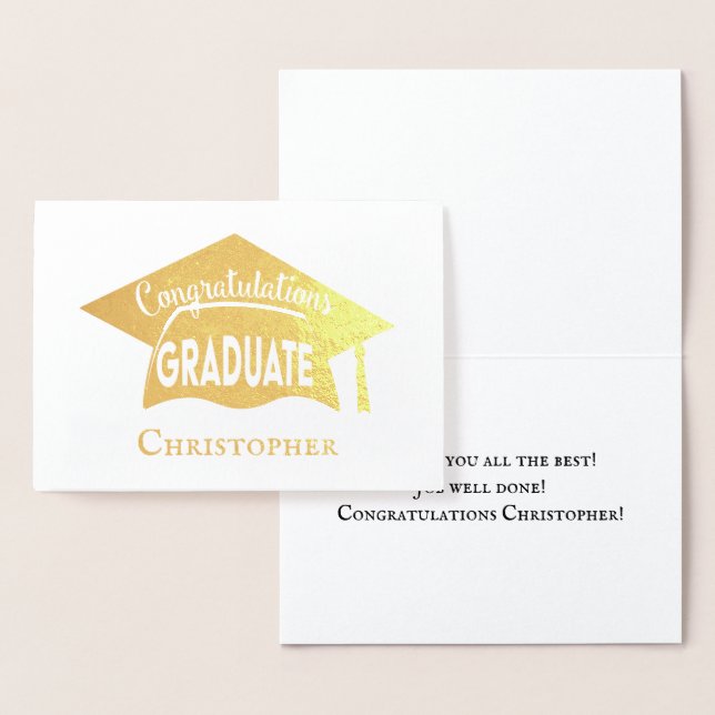 Grattis Elegant Modern Guld Cap Studenten Folierat Kort (Display)