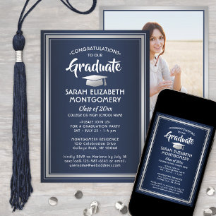 Grattis Elegant Navy Blue Studenten Photo Inbjudningar