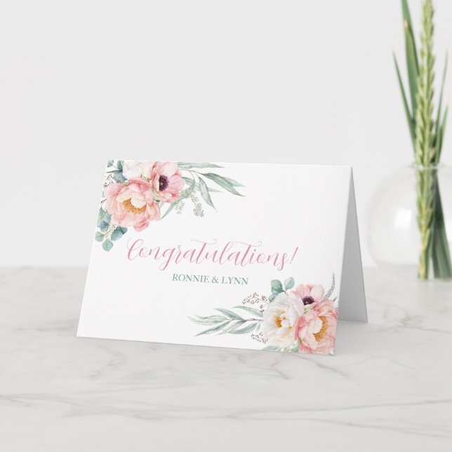 Grattis Eucalyptus Peonies Bröllop-kort Kort (Framsida)
