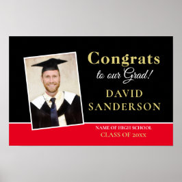Grattis Exam Foto Namn Guld Vitt Svart Rött Poster