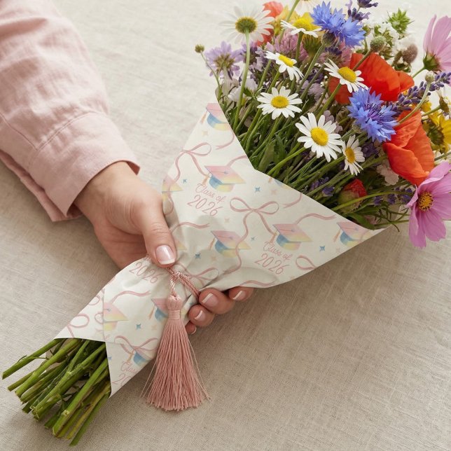 Grattis examen Akvarell Examenmössa Klass 2026 Presentpapper (Congrats Grad Watercolour Grad Cap Class of 2026 Wrapping Paper)