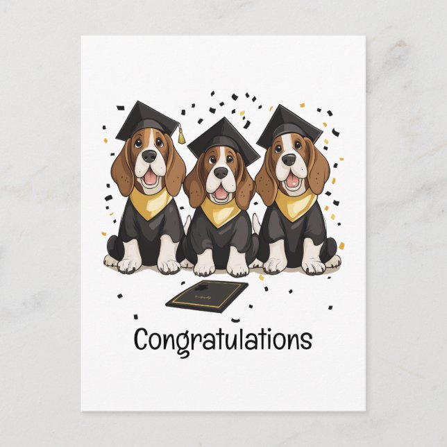 Grattis Examen Basset Hound Hundar Vykort (Framsida)