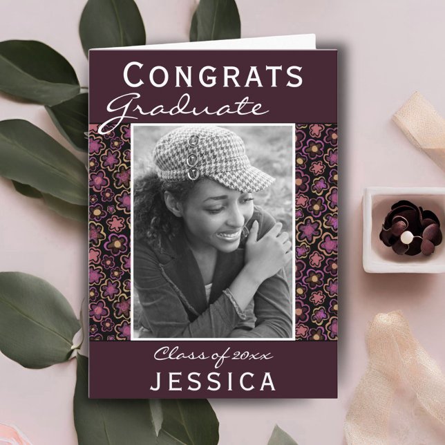 Grattis examen blommönster foto examen kort (Skapare uppladdad)