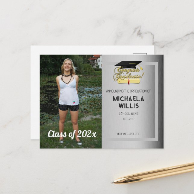 Grattis examen diplom examenmössa grå meddelande vykort (Fram/Back In Situ)