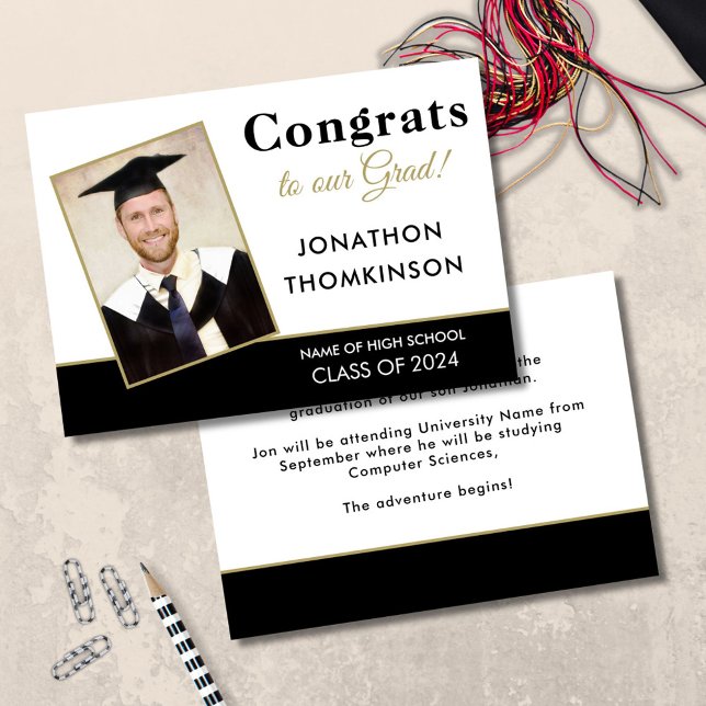 Grattis examen Foto Svart Vitt Examen Meddelande (front and back view)