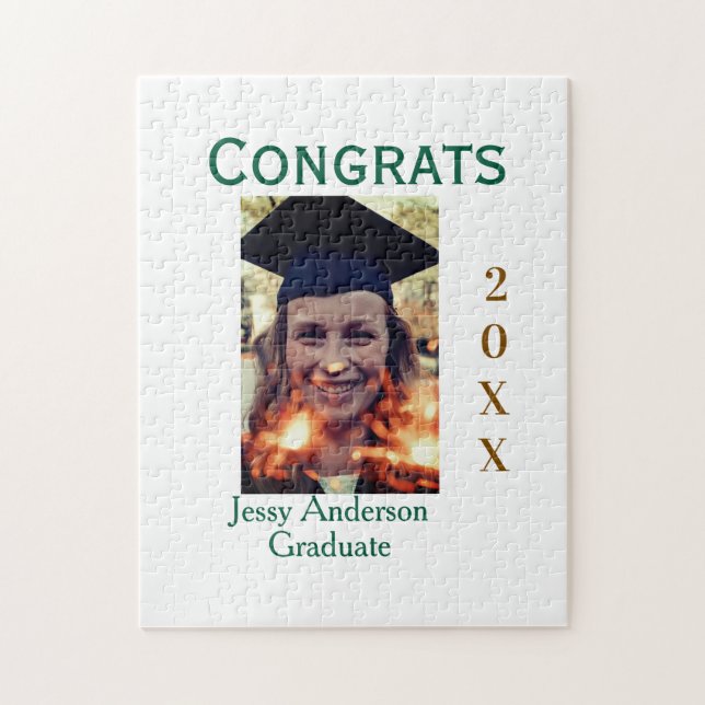 Grattis examen grön guld år 20XX namn enkelt Pussel (Vertikal)