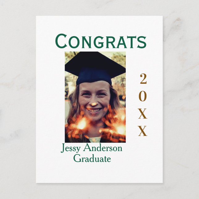 Grattis examen grön guld år 20XX namn enkelt Vykort (Framsida)
