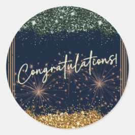 Grattis Examen Grön & Guld Glitter Runt Klistermärke