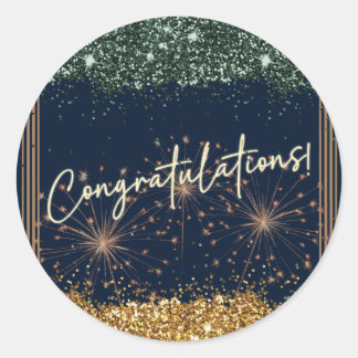 Grattis Examen Grön & Guld Glitter Runt Klistermärke