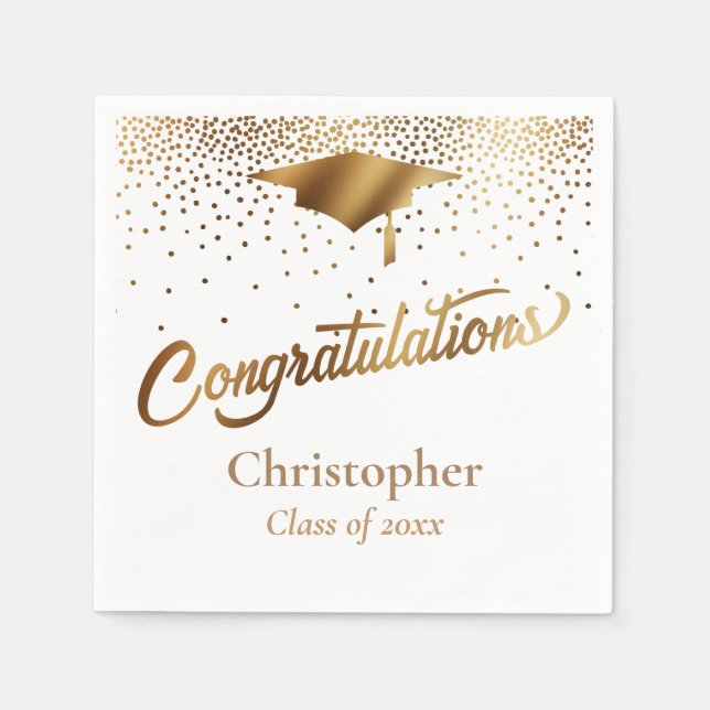 Grattis examen, klass årgång Guld på Vit Pappersservett (Framsidan)