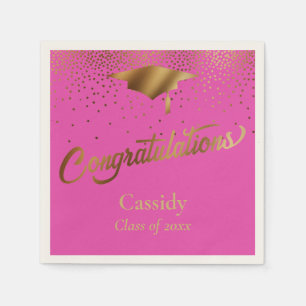 Grattis examen, klass guld och rosa pappersservett