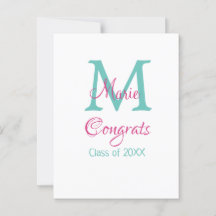 Grattis examen namn monogram grön rosa blå t