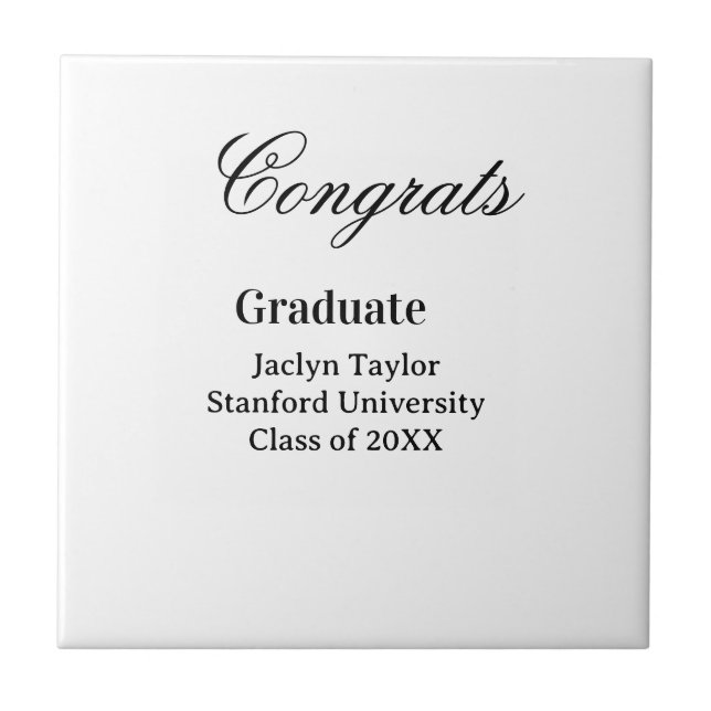 Grattis examen namn universitet namn klass av  kakelplatta (Framsidan)