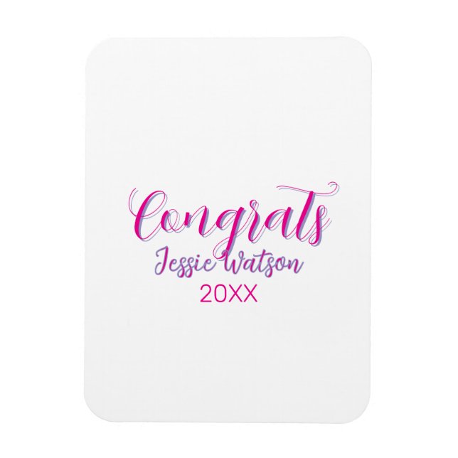 Grattis examen rosa lila namn år 20XX datum  Magnet (Vertikal)