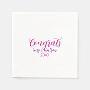 Grattis examen rosa lila namn år 20XX datum  Pappersservett