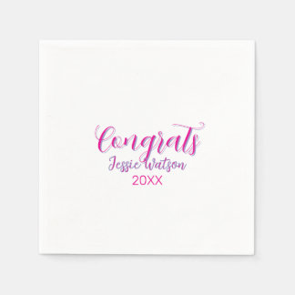 Grattis examen rosa lila namn år 20XX datum Pappersservett