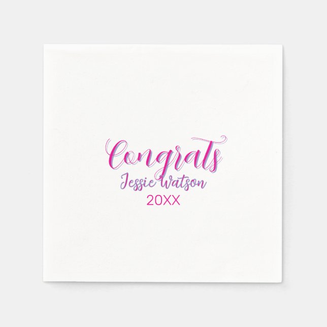 Grattis examen rosa lila namn år 20XX datum  Pappersservett (Framsidan)