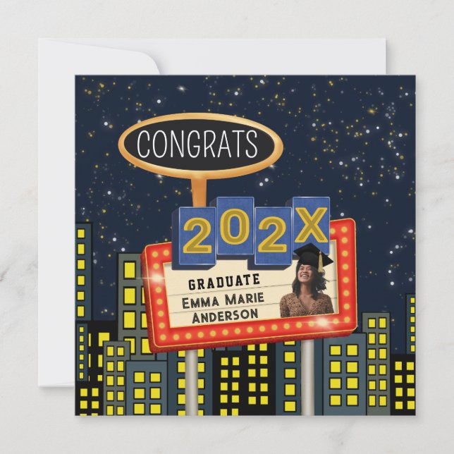 Grattis examen Stadssiluett Foto Billboard Meddelande (Framsida)