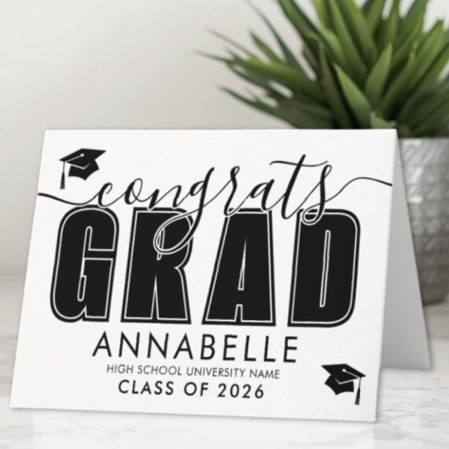 Grattis examen Svart Vit Examen Kort (Congratulations Grad Black White Graduation Card)