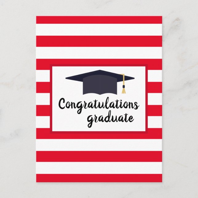 Grattis Examenhätta Med Ränder Röd Vykort (Framsida)