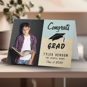Grattis Examens Foto Rustik Blå Studentkort Kort
