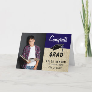 Grattis Examensblå Rustik Fotografi Examens Kort