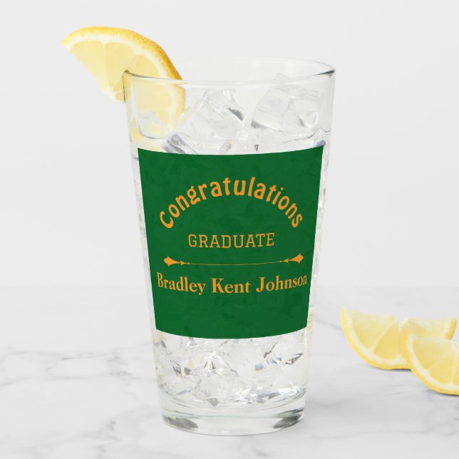 Grattis Examenspresent Glas Tumbler i Guld & Grönt (Framsida Ice)