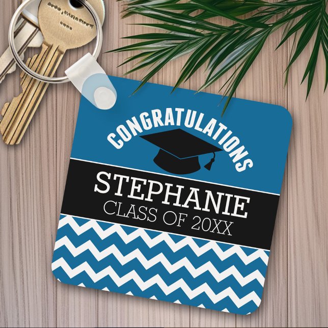 Grattis Examinerad - Blå Svart Examen Nyckelring (Personalized graduation keychain)
