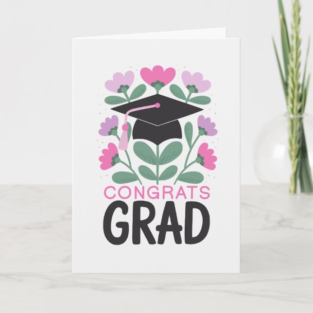 Grattis Examinerad Examenströja Rosa Lila Blommor Kort (Framsida)