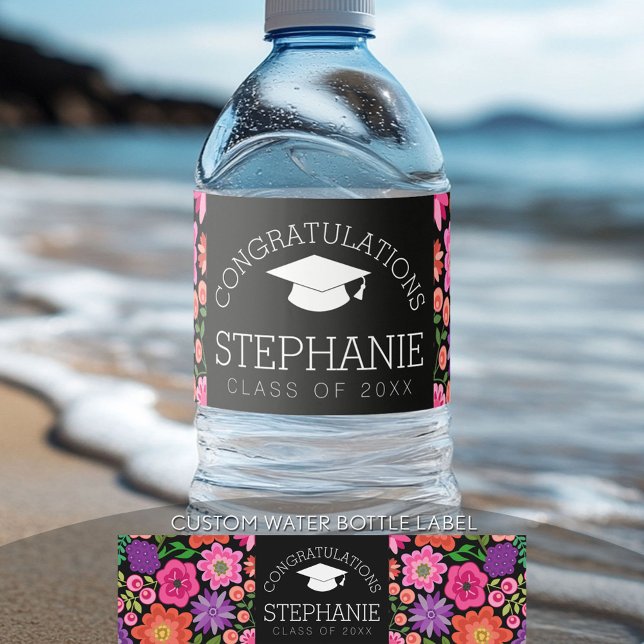 Grattis Examinerad Flickblommor Examen Vattenflaskor Etikett (Custom Graduation Water Bottle Label)