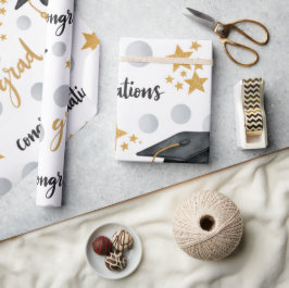 Grattis Examinerad Guldstjärnor Grå Prickar Modern Presentpapper