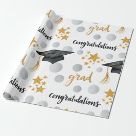 Grattis Examinerad Guldstjärnor Grå Prickar Modern Presentpapper