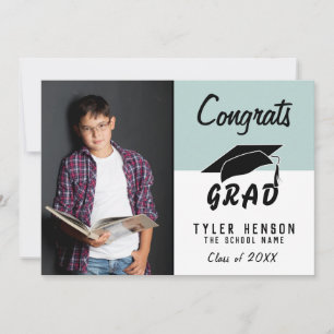 Grattis Examinerad Modern Blå Foto Examen Kort