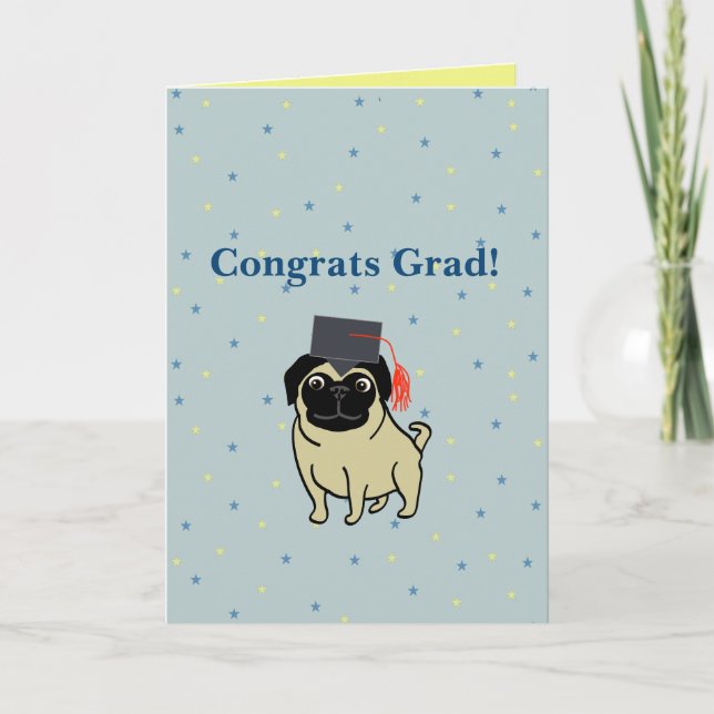 Grattis Examinerad Pug Kort (Framsida)