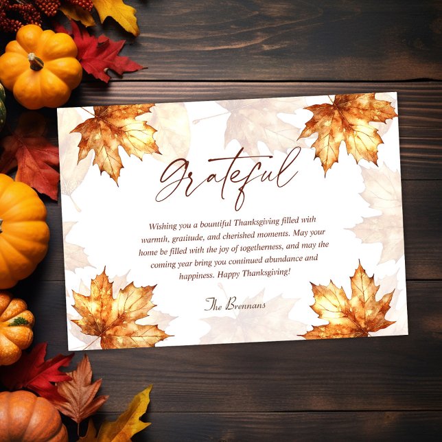 Grattis Fall Elegant Modern Rustic Thanksgiving Julkort (Grateful Fall Elegant Modern Rustic Thanksgiving Holiday Card)