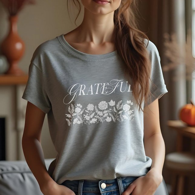 Grattis Fall Foliage Autumn Flowers Rosa T Shirt (Grateful Fall Foliage Autumn Flowers Pink Tri-Blend Shirt)