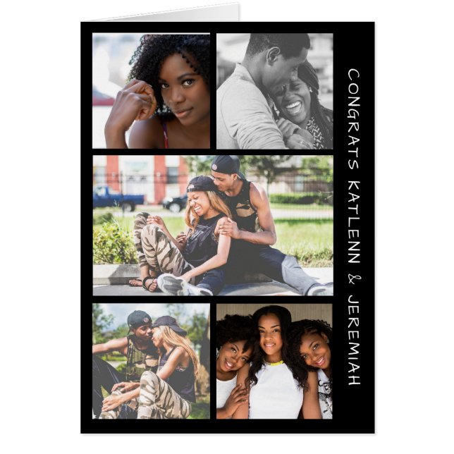 Grattis fem foto Bröllop Hälsningskort (Framsidan)