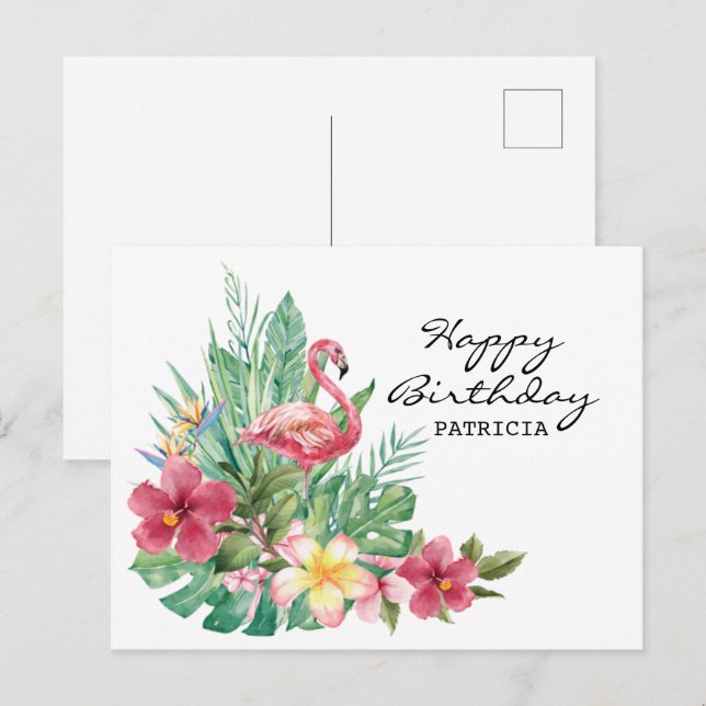 Grattis Flamingo Postkort Vykort (Fram/baksida)