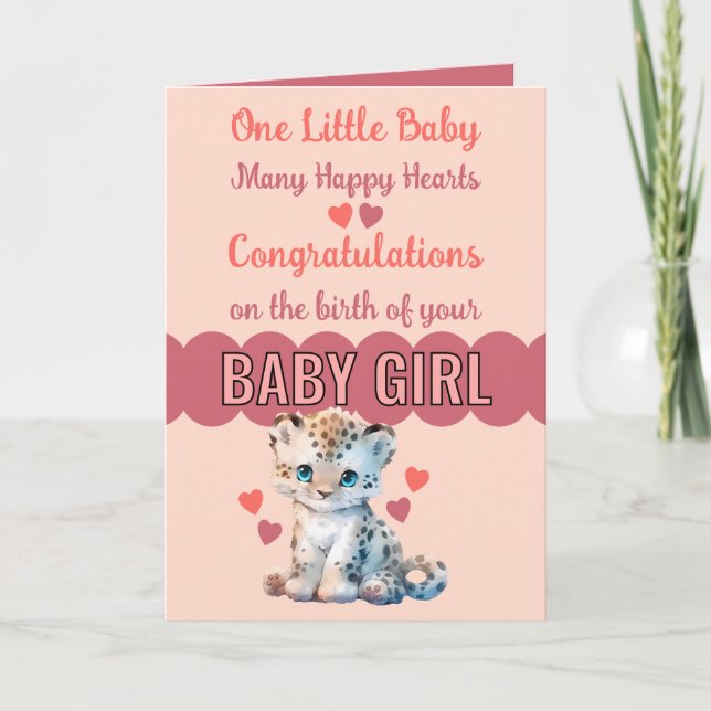 Grattis flicka gullleopard rosa kort (Framsida)
