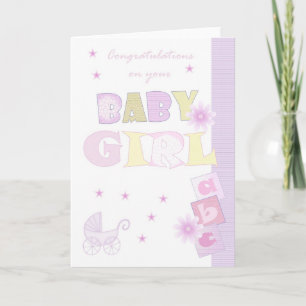 Grattis Flicka-kort, Nyfödd bebis Kort