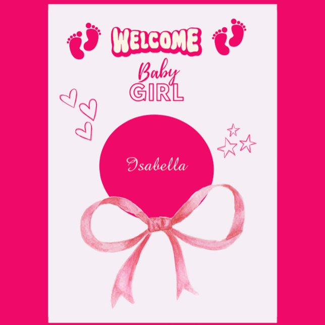 grattis flicka-välkomsttypografiskt kort (customizable congratulation baby girl welcome typography card by Hobinishop)
